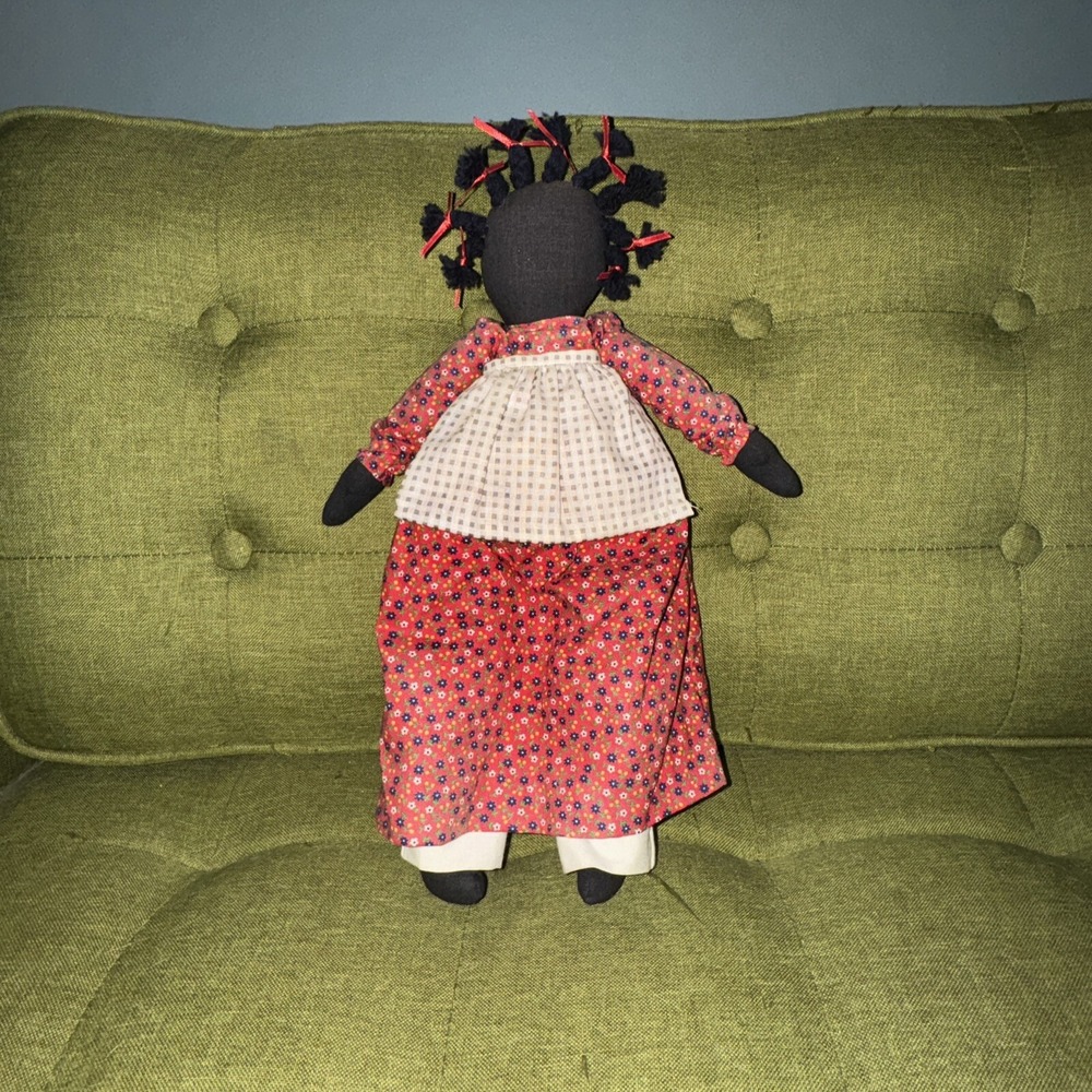 Primitive Handmade Black Folk Art Doll Vintage 14" Tall